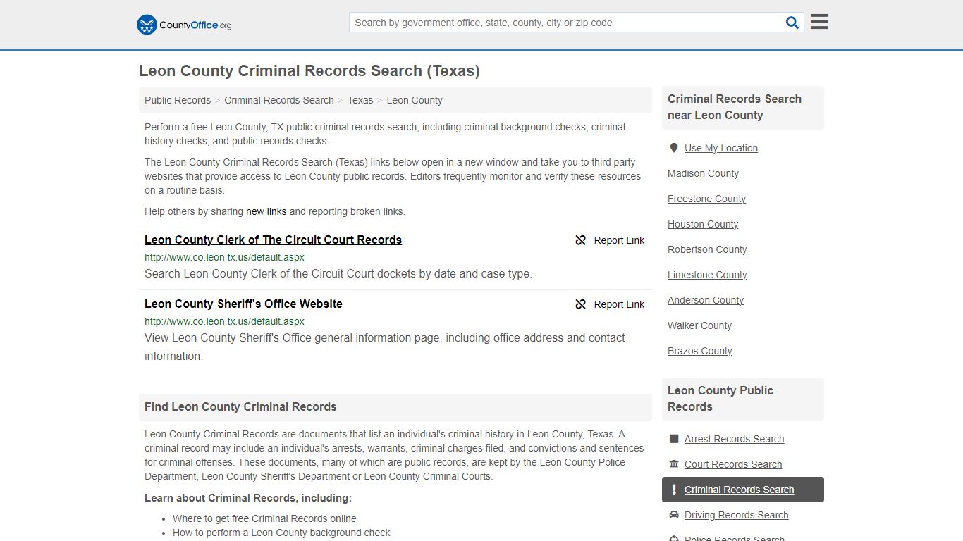 Leon County Criminal Records Search (Texas) - County Office